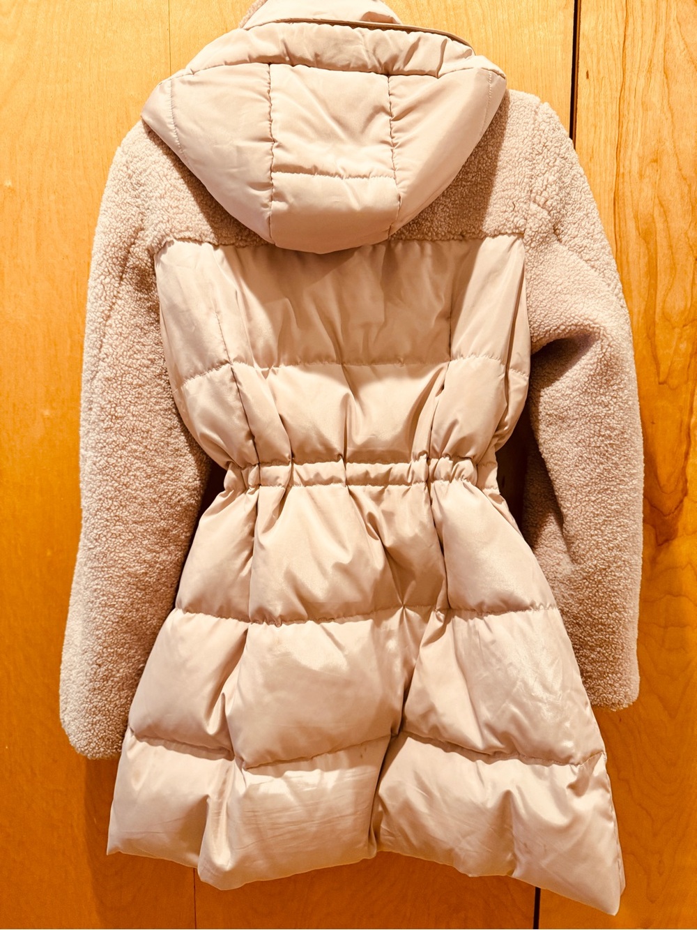 kate spade Women's Light Pink Sherpa & Puffer Hooded Coat Cinched Waist Medium - Picture 2 of 4
